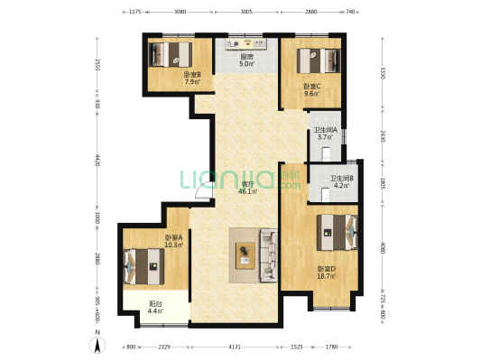 枫林尚筑 4室1厅2卫 149平方
