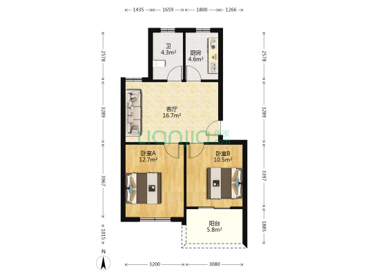 徐家门小区 2室1厅1卫 66平方