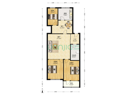 商业局家属楼 3室2厅1卫 125平方
