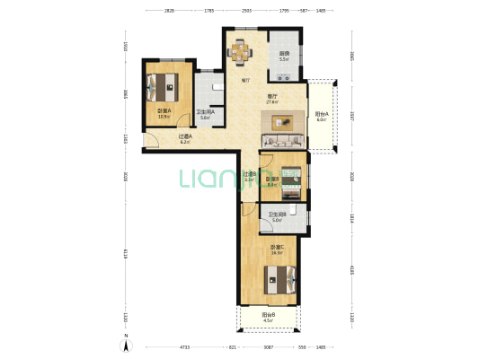 启福城福苑 3室1厅2卫 133平方