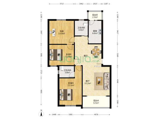 工农四村联银公寓 3室1厅2卫 116平方