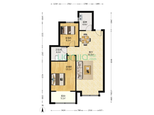 朝阳山小区 2室1厅1卫 97平方