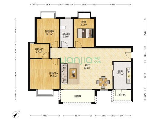 金莎花园 1室1厅1卫 115平方