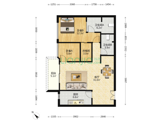 华侨城创想大厦 2室1厅2卫 112平方