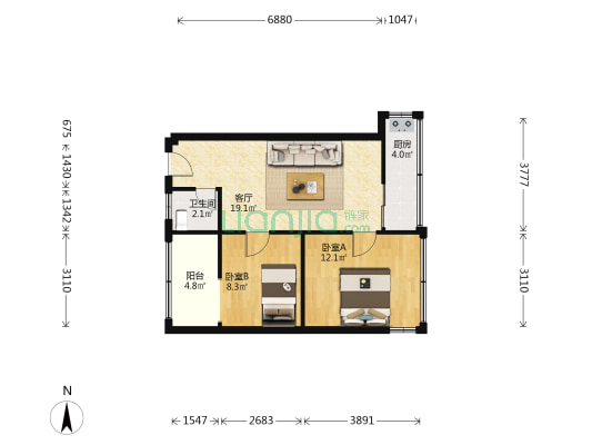 名仕阁 2室1厅1卫 62平方