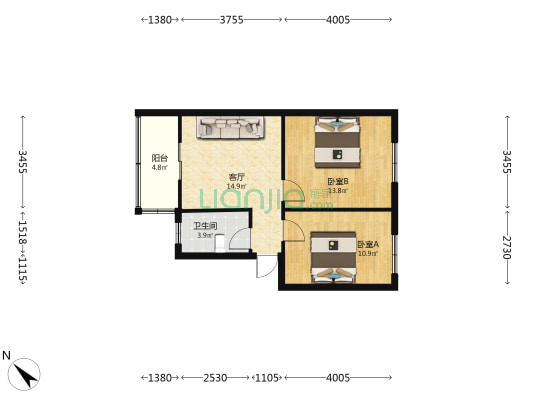 正北中街201号 2室1厅1卫 66平方