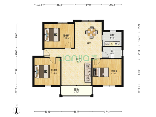 广州气象卫星地面站 3室1厅1卫 94平方