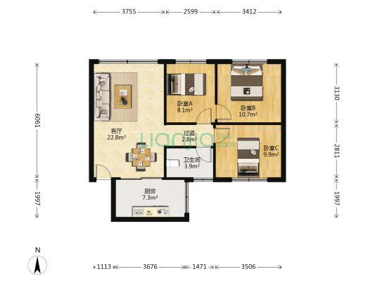 海口市城西教师村 3室1厅1卫 76平方