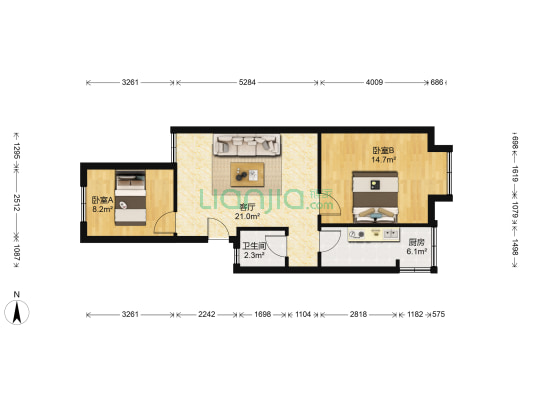 金泉丽都 2室1厅1卫 65平方