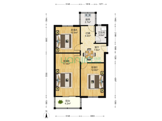 共建小区 3室1厅1卫 71平方