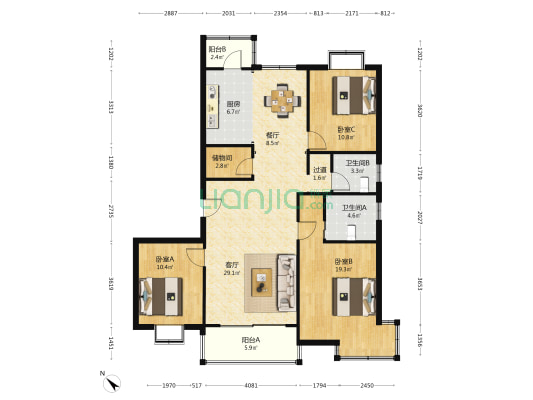 中宁家园 3室2厅2卫 133平方