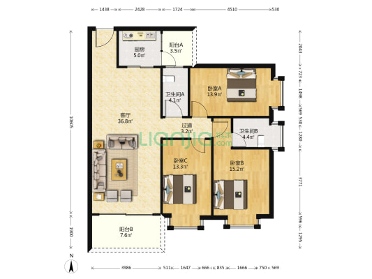 希望华庭 3室1厅2卫 130平方