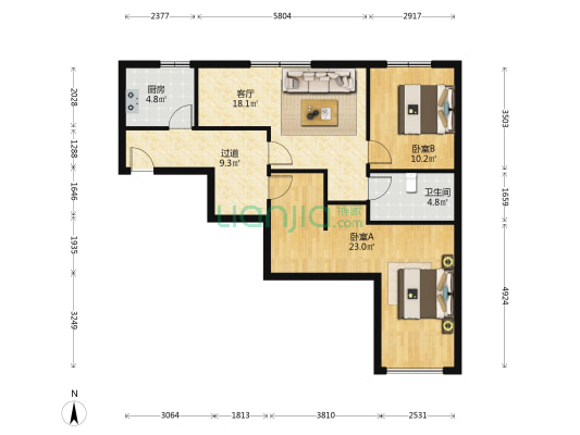 光华小区 2室1厅1卫 96平方