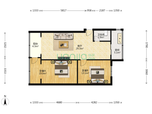 塘坎街 2室1厅1卫 76平方