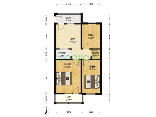 安庆路171号 3室1厅1卫 64平方