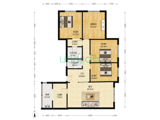 黄桷路 3室1厅2卫 144平方