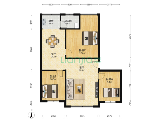 宁波路661号 3室2厅1卫 100平方