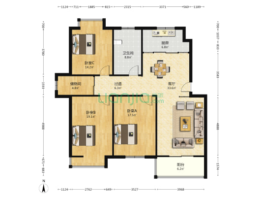 碧水嘉苑北区 3室1厅1卫 135平方