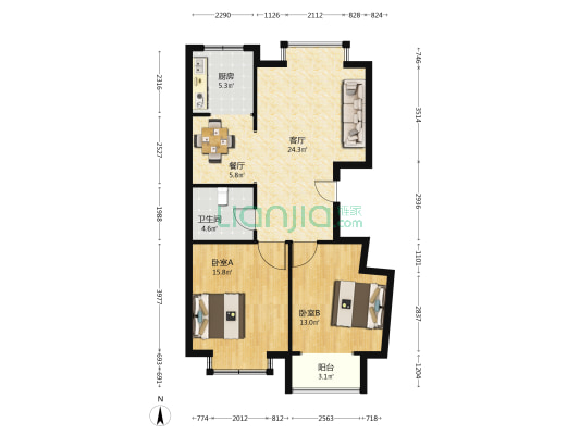 金地.天一城 2室2厅1卫 93平方