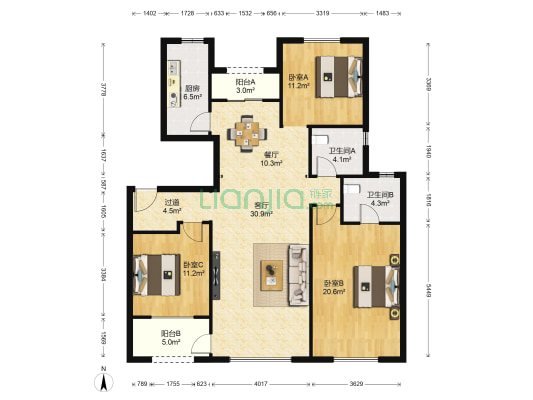 海亮新英里 3室2厅2卫 138平方