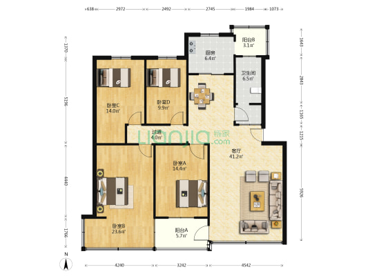 特检站二大院 4室1厅1卫 122平方