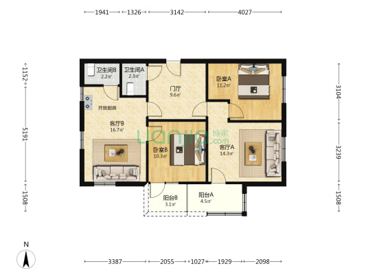 区庄村 2室2厅2卫 88平方