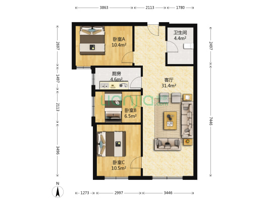 满两年，没有抵押，精装修，位置安静，采光视野好-户型图