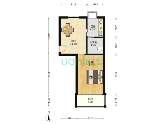 莫干山路605号 1室1厅1卫 49平方