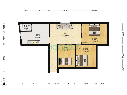 小北街74号 3室1厅1卫 97平方