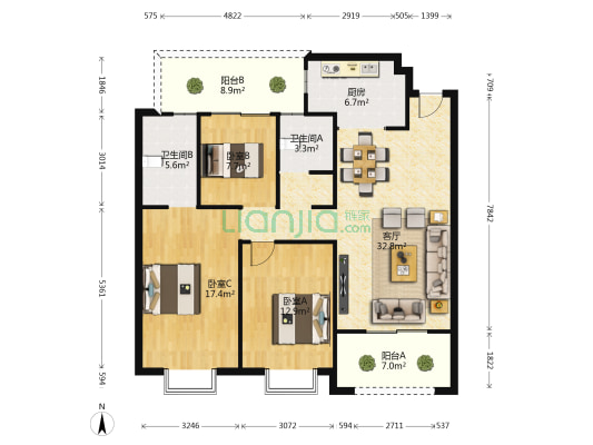 绿地东海岸一二期海逸名苑｜海滨时代 3室1厅2卫 126平方