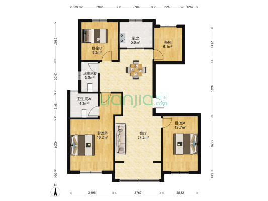 海塘壹品 4室1厅2卫 129平方