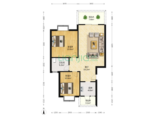湖滨花园 2室1厅1卫 91平方
