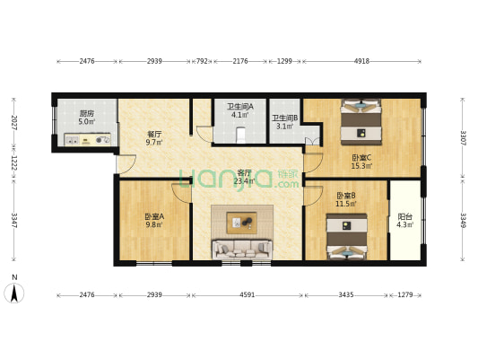 龙宁路 3室2厅2卫 110平方