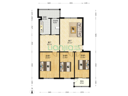 生活配套成熟交通便利槐林新村南北通透三居总价低-户型图