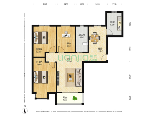 桃花镇染坊社区北苑 3室2厅1卫 108平方