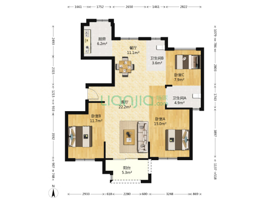 兆通华园 3室2厅2卫 128平方