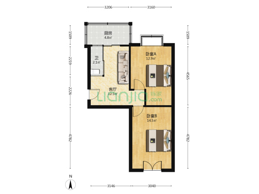 吉隆家园 2室1厅1卫 55平方