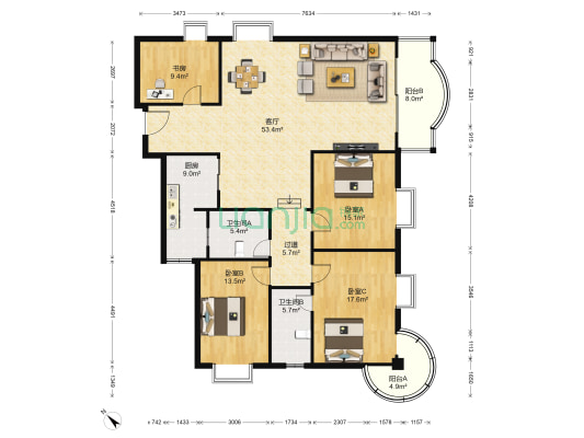 铝镁佳苑 4室1厅2卫 168平方
