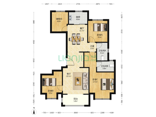 书润悦府 3室2厅2卫 133平方