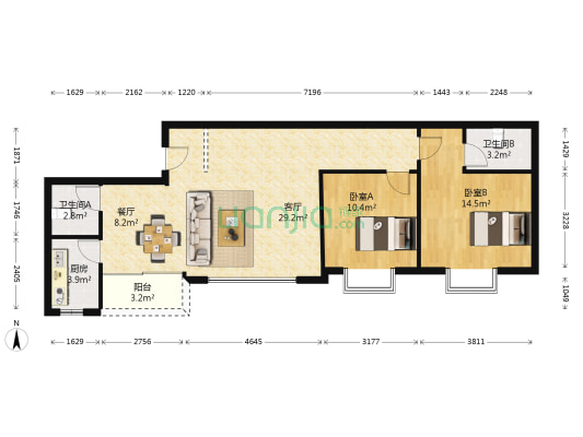 景盛达大厦 2室2厅2卫 92平方