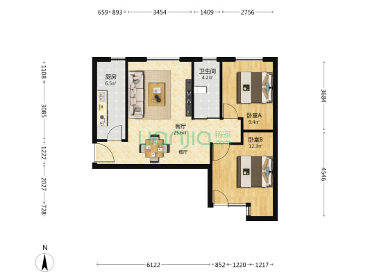 高科绿水东城五期 2室1厅1卫 84平方