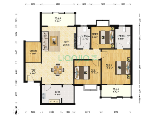 旭景名园 3室1厅2卫 147平方