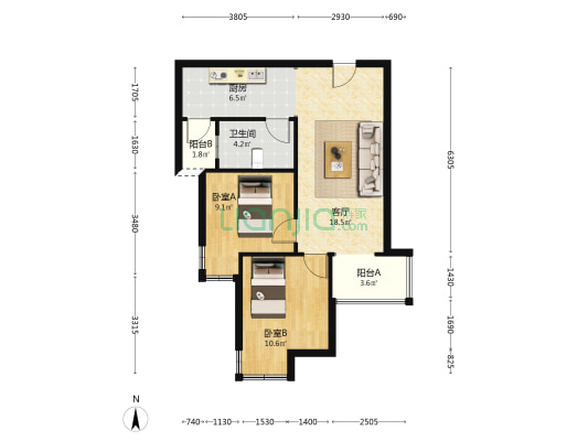 全南两居 毛坯随心装 不临高速不临华阳路，好楼层-户型图