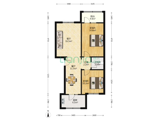 四府街52号 2室2厅1卫 85平方
