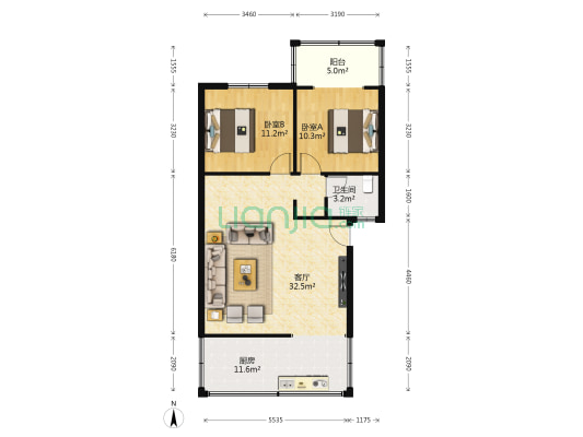 皇城小区 2室1厅1卫 86平方