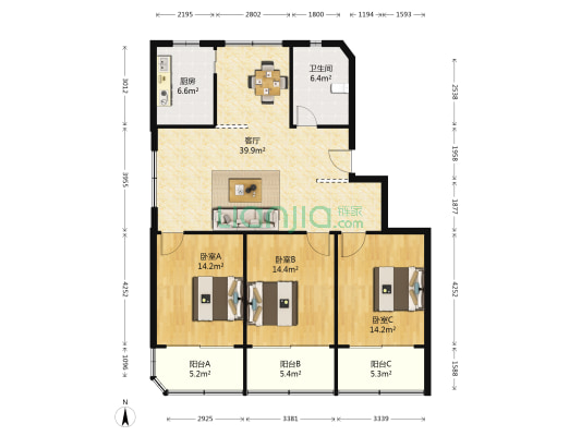 洪山区法院宿舍 3室1厅1卫 142平方