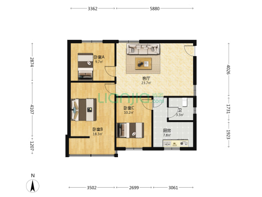 盘龙一村 3室1厅1卫 85平方