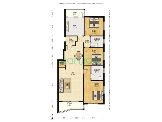 南昌花苑 3室1厅2卫 151平方