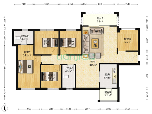 龙光水悦馨园 4室1厅2卫 118平方