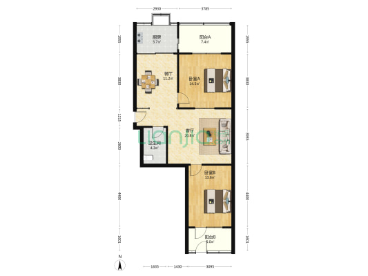 省机科院宿舍 2室2厅1卫 82平方